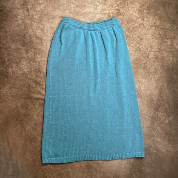 Vintage 90s Sostanza Knit Midi Skirt Bright Blue High Waisted Women's L Retro - Picture 1 of 6